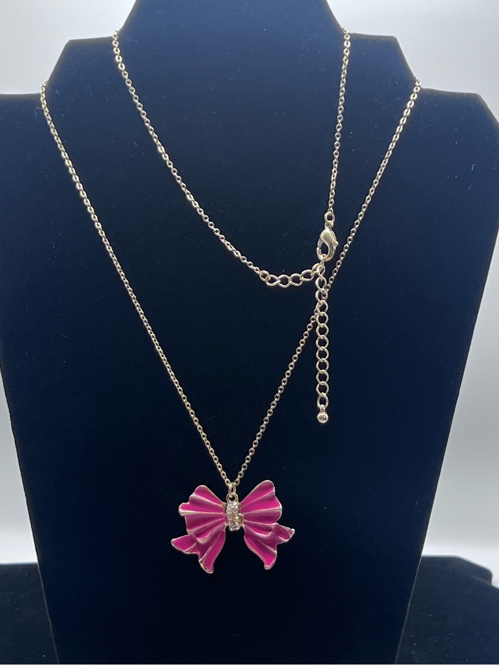 Pink Bow Pendant Necklace - 18K Gold Tone Chain